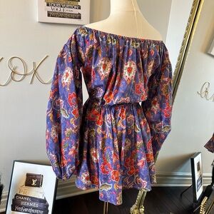 Caroline Constas Red and Violet Floral Paisley Dress